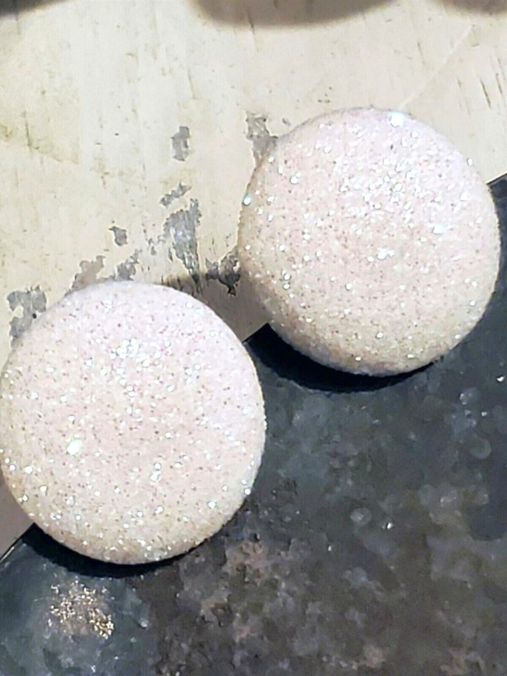 Retro 80s Club Glam Disco Sparkly Opal White Fabric Button Earrings